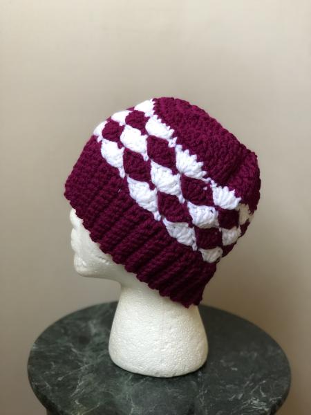 Messy Bun Beanie in Fuschia and White