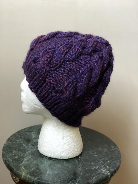 Cable Knit Beanie in Purple