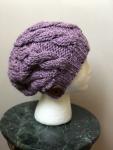Button Tab Cable Knit Beanie in Light Purple