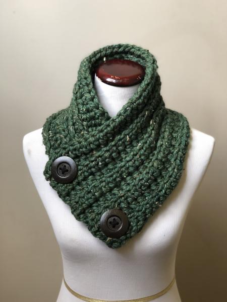 Button Up Cowl in Dark Green Tweed picture