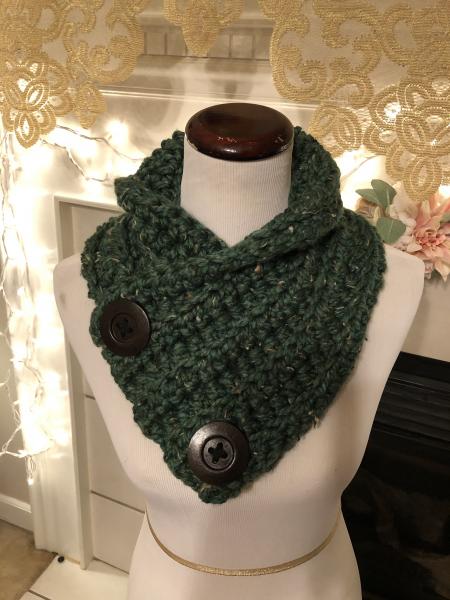 Button Up Cowl in Dark Green Tweed picture