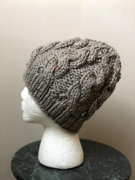 Cable Knit Beanie in Gray Tweed