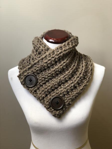 Button Up Cowl in Brown Tweed