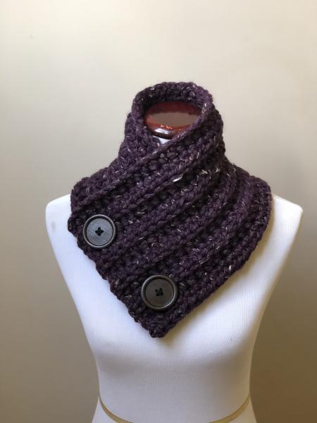 Button Up Cowl in Raisin (Dark Purple Tweed)