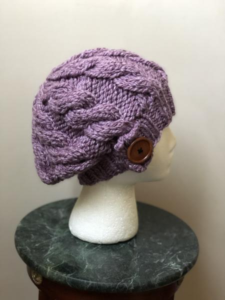 Button Tab Cable Knit Beanie in Light Purple picture