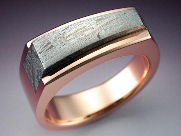 14k Rose gold ring with Gibeon Meteorite picture