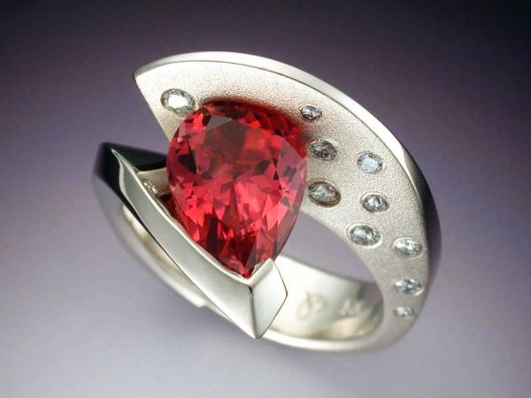 14k white gold Pink Tourmaline and Diamond ring picture