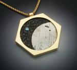 18k Gold, Gibeon Meteorite, Chondrite and Diamond Pendant