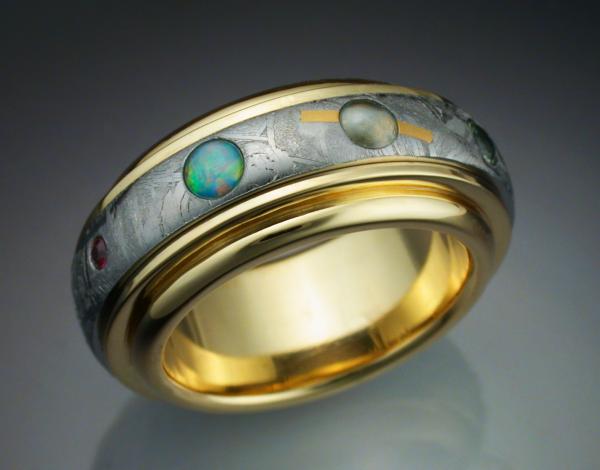 18k Gold Nine Planets Ring with Meteorite & Gemstones picture