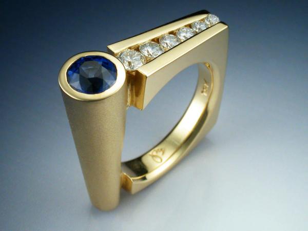 18k Gold Contemporary Sapphire and Diamond Woman's Ring picture