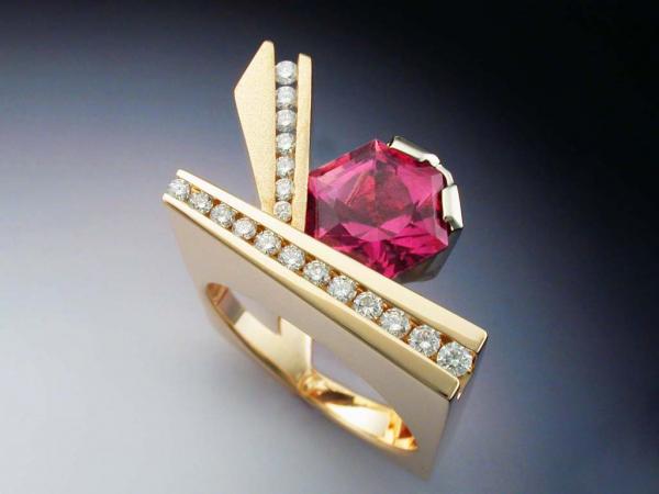 Yellow and white gold Pink Tourmaline and Diamond ring picture