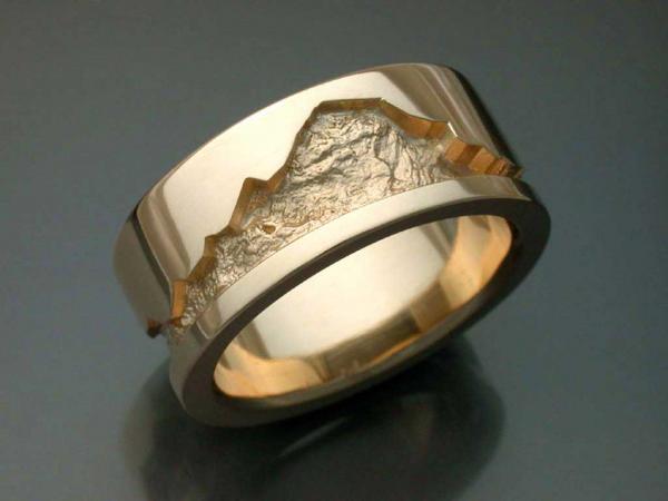 14k gold man's wedding band with rock texture picture