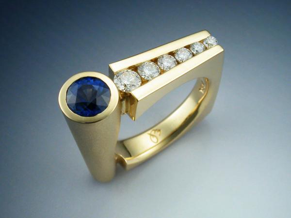 18k Gold Contemporary Sapphire and Diamond Woman's Ring picture