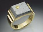 18k gold mans ring with yellow Diamond and Gibeon Meteorite