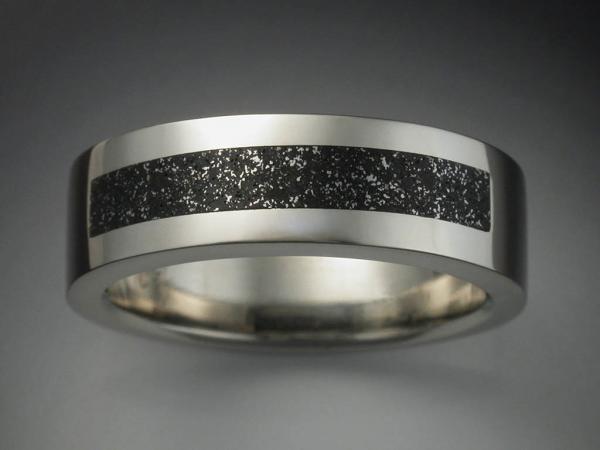 14k White gold mans ring with Chondrite meteorite inlay picture