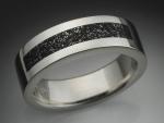 14k White gold mans ring with Chondrite meteorite inlay