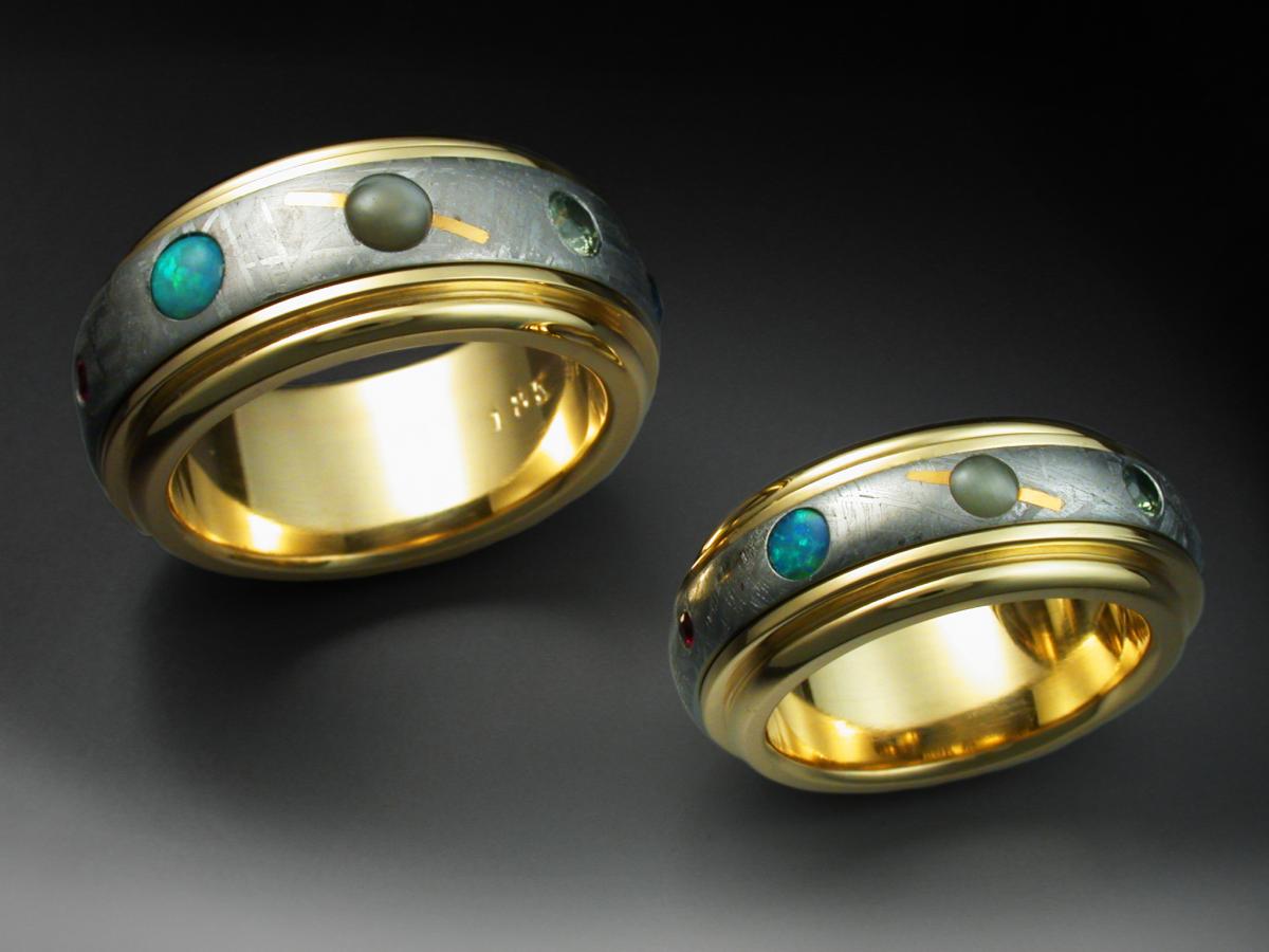 18k Gold Nine Planets Ring with Meteorite & Gemstones picture