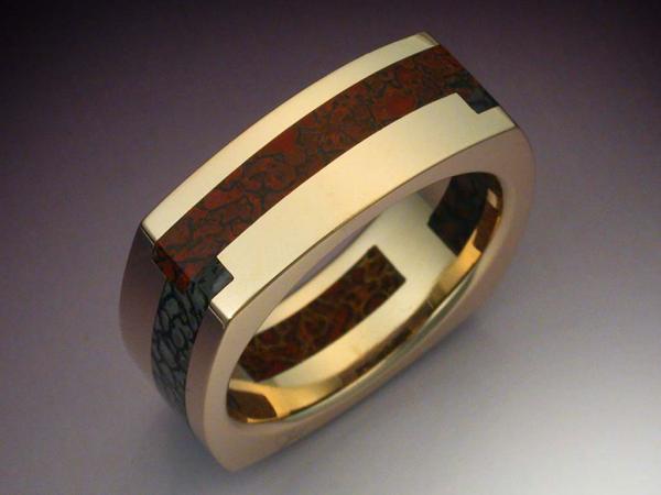 Multi-inlay Gem Dinosaur bone ring picture