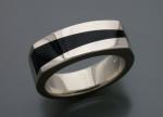 14k white gold Black Jade inlaid man's ring