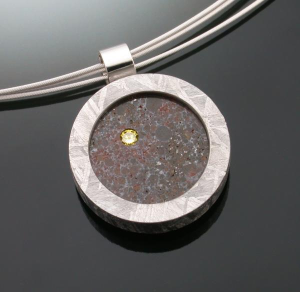 Dawn of the Solar System Pendant with Meteorite and Diamond