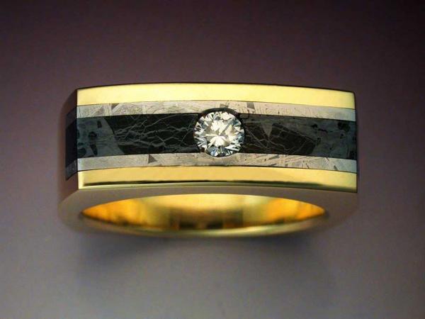 18k Gold and Diamond Ring with Gibeon and Huckitta Meteorites picture