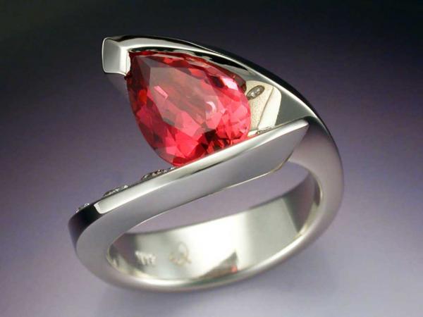 14k white gold Pink Tourmaline and Diamond ring picture