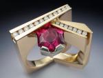 Yellow and white gold Pink Tourmaline and Diamond ring