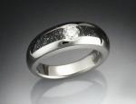 14k White gold ring with iron infused Chondrite meteorite and an ideal cut Diamond