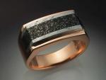 14k Rose Gold Mans Ring with Iron and Chondrite Meteorite