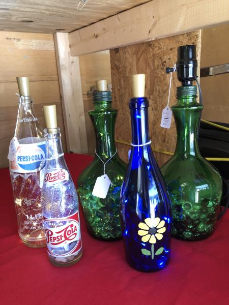 Lamp, blue wine bottle