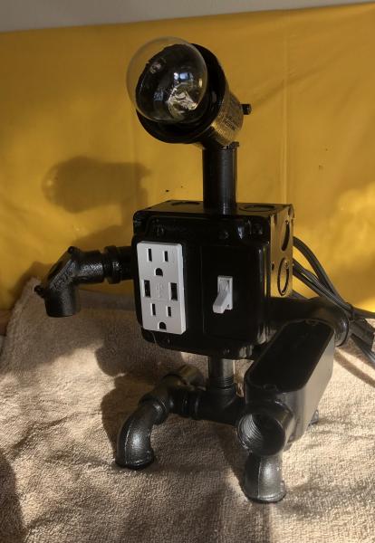 Lamp, Black robot w/usb ports