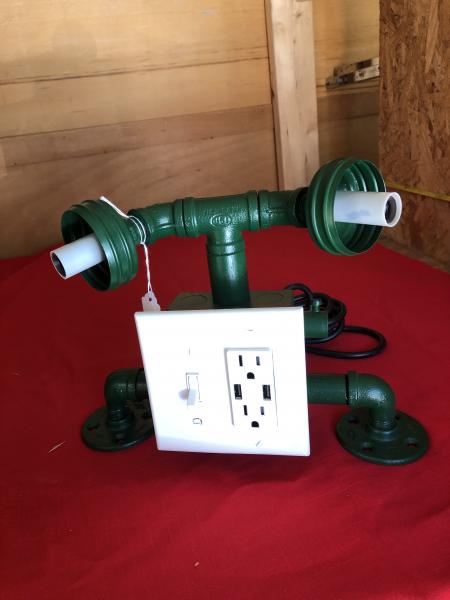 Lamp, Green 2 eyed robot w/usb ports