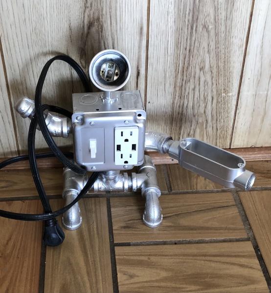 Lamp, Silver Robot w/usb & plug ins