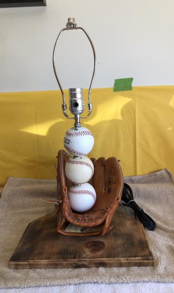 Lamp, w/baseballs and glove picture