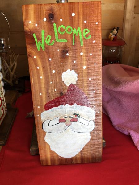 Wood sign with Santa picture