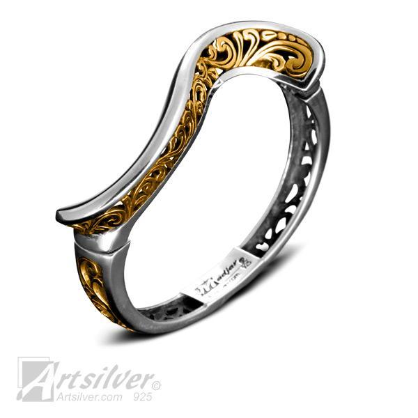 S-Curve Filigree Hinged Bangle Bracelet Style KS177 picture