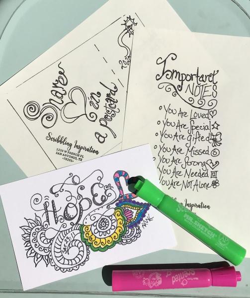 Mixed Hope, Promise, Be Still Scribbling Postcards -6 Line Art Postcards to Color and Mail- Greeting and Word of Encouragement Coloring Card picture