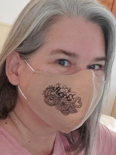 Face Mask - Hope - White Canvas with Purple Embroidery - 3 Layer Breathable Washable - nose wire included picture