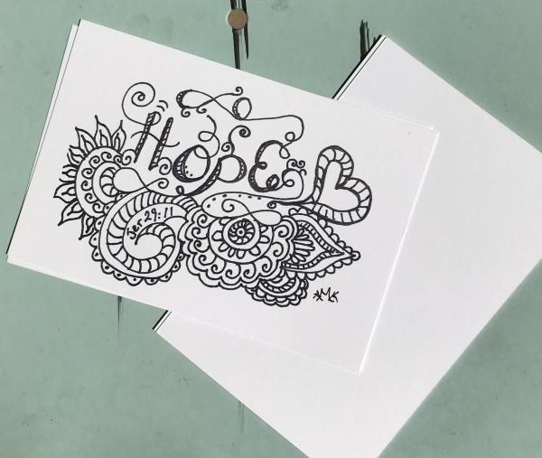 Hope Postcards -6 Line Art Postcards to Color and Mail- Greeting and Word of Encouragement Coloring Card picture