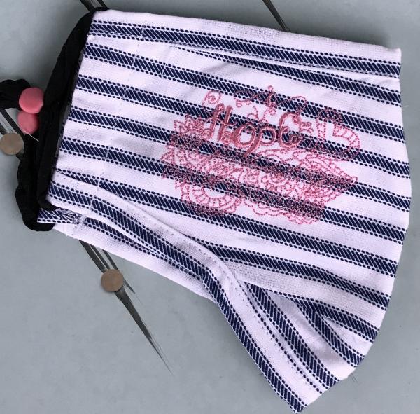 Face Mask - Hope Blue and White stripe with Pink Embroidery - 2 Layer Breathable Washable - nose wire included