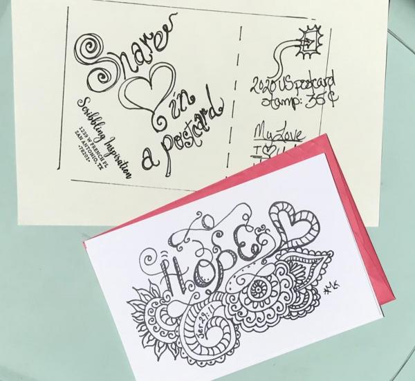 Hope Postcards -6 Line Art Postcards to Color and Mail- Greeting and Word of Encouragement Coloring Card picture