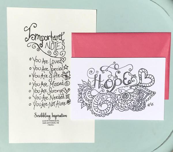 Mixed Hope, Promise, Be Still Scribbling Postcards -6 Line Art Postcards to Color and Mail- Greeting and Word of Encouragement Coloring Card picture