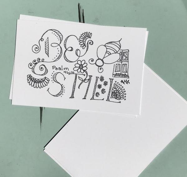 Be Still Postcards -6 Line Art Postcards to Color and Mail- Greeting and Word of Encouragement Coloring Card picture