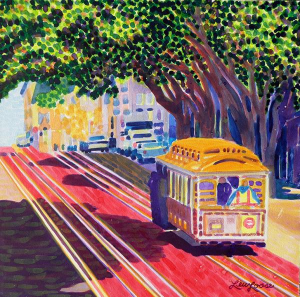 Original watercolor painting - 12"x12" - Trolley Love picture