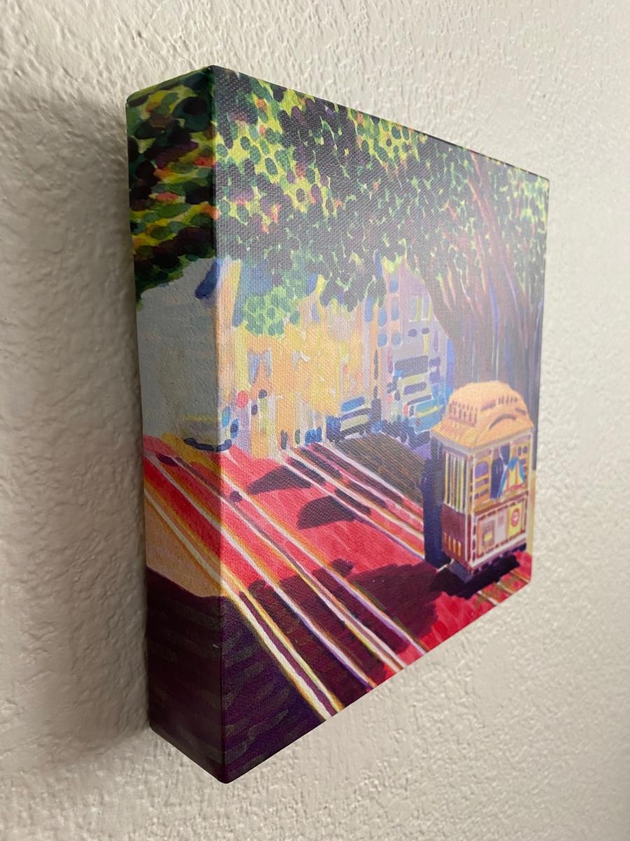 Watercolor Canvas Gallery Wrap Print - 8"x8" - "Trolley Love" picture