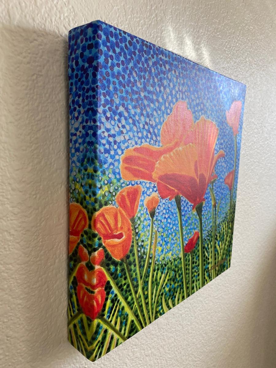 Watercolor canvas print - 12"x12" - "Poppy Swaying" picture