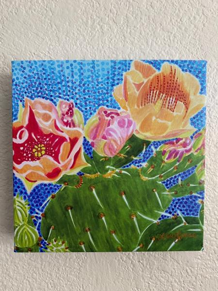 Watercolor Canvas Gallery Wrap Print - 8"x8" - "Beavertail Prickly Pear Cactus" picture