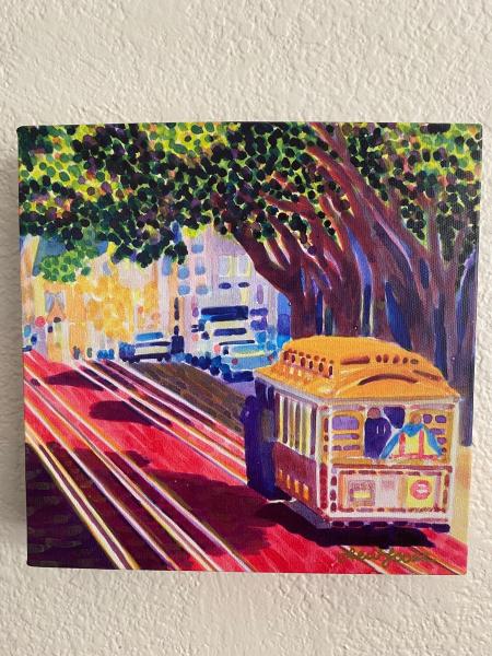 Watercolor Canvas Gallery Wrap Print - 8"x8" - "Trolley Love" picture