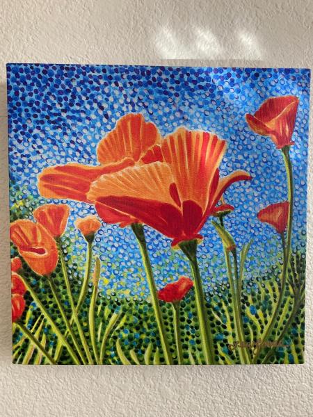 Watercolor canvas print - 12"x12" - "Poppy Swaying" picture
