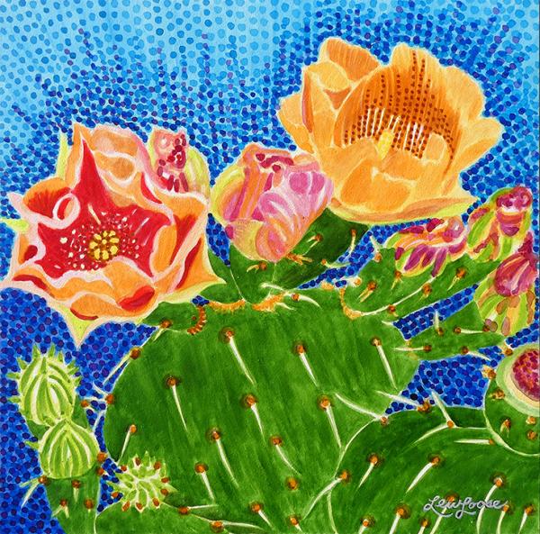 Watercolor Canvas Gallery Wrap Print - 8"x8" - "Beavertail Prickly Pear Cactus" picture